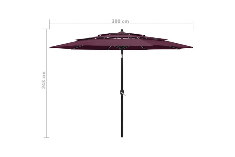 parasol med aluminiumsstang i 3 niveauer 3 m bordeaux - Parasoller
