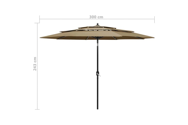 parasol med aluminiumsstang i 3 niveauer 3 m gråbrun - Parasoller