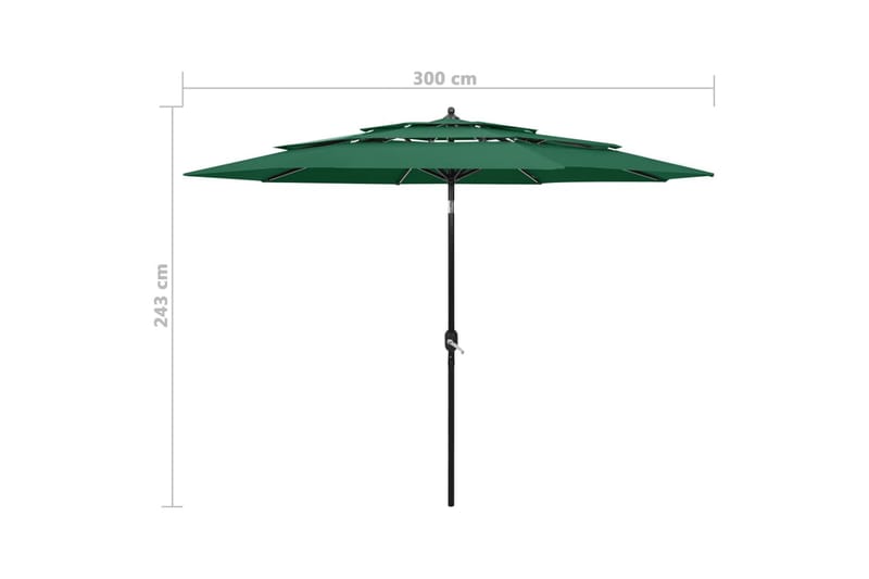 parasol med aluminiumsstang i 3 niveauer 3 m grøn - Parasoller