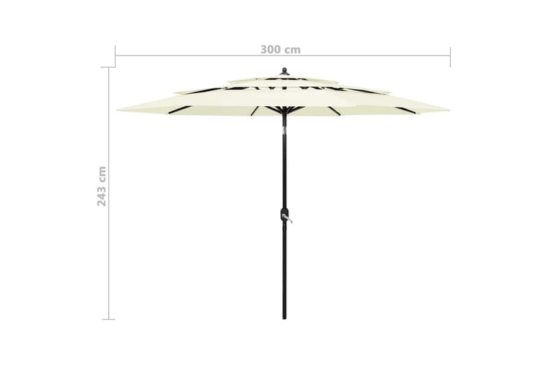 parasol med aluminiumsstang i 3 niveauer 3 m sandfarvet - Havemøbler - Solafskærmning - Parasoller
