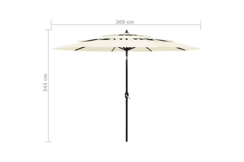 parasol med aluminiumsstang i 3 niveauer 3 m sandfarvet - Parasoller