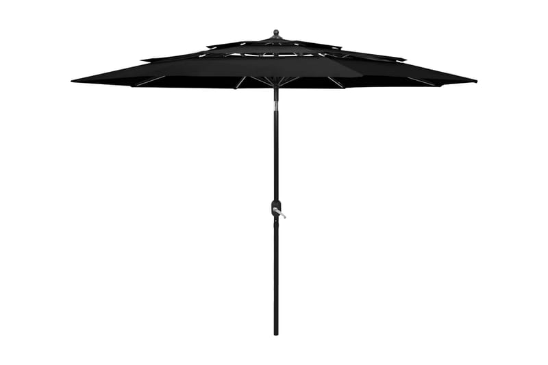 parasol med aluminiumsstang i 3 niveauer 3 m sort - Parasoller