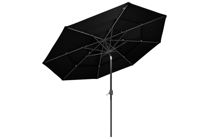 parasol med aluminiumsstang i 3 niveauer 3 m sort - Parasoller