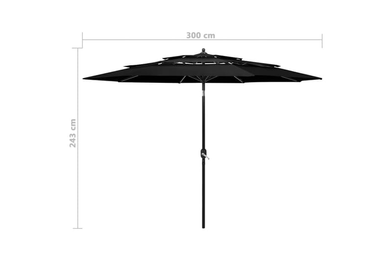 parasol med aluminiumsstang i 3 niveauer 3 m sort - Parasoller