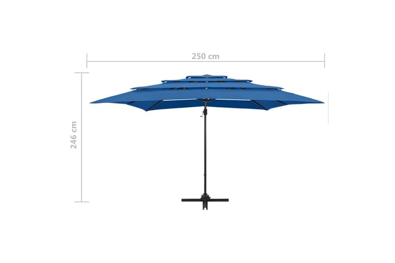 parasol med aluminiumsstang i 4 niveauer 250x250 cm azurblå - Blå - Parasoller