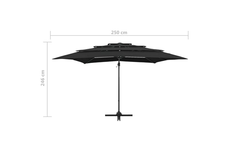 parasol med aluminiumsstang i 4 niveauer 250x250 cm sort - Sort - Havemøbler - Solafskærmning - Parasoller