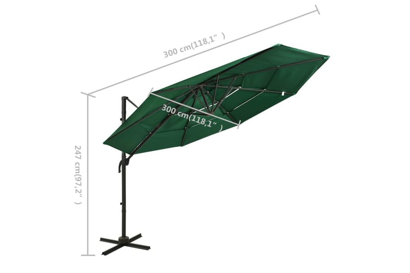 parasol med aluminiumsstang i 4 niveauer 3x3 m grøn - Grøn - Parasoller