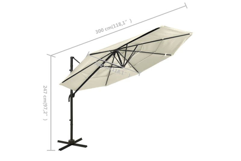 parasol med aluminiumsstang i 4 niveauer 3x3 m sandfarvet - Parasoller