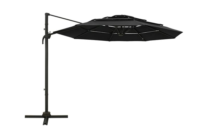 parasol med aluminiumsstang i 4 niveauer 3x3 m sort - Sort - Parasoller