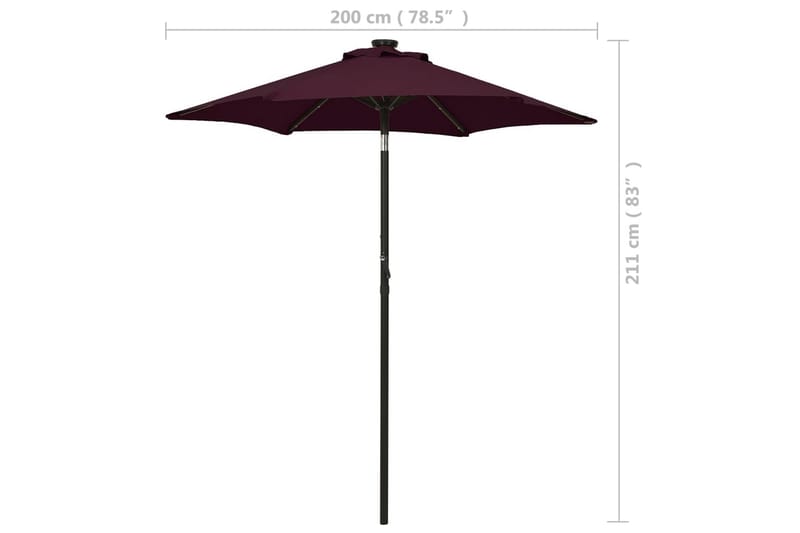 parasol med LED-lys 200x211 cm aluminium bordeauxrød - Rød - Parasoller