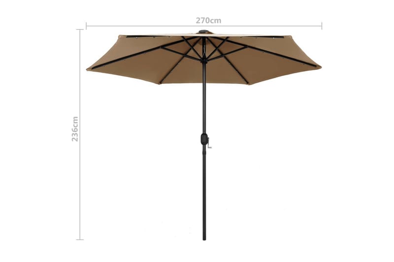 Parasol med Led-Lys Og Aluminiumsstang 270 cm Gråbrun - Grå - Havemøbler - Solafskærmning - Parasoller