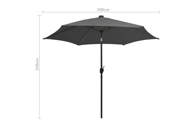 Parasol Med Led-Lys Og Aluminiumsstang 300 cm Antracitgrå - Grå - Havemøbler - Solafskærmning - Parasoller