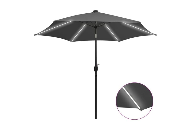 Parasol Med Led-Lys Og Aluminiumsstang 300 cm Antracitgrå - Grå - Havemøbler - Solafskærmning - Parasoller