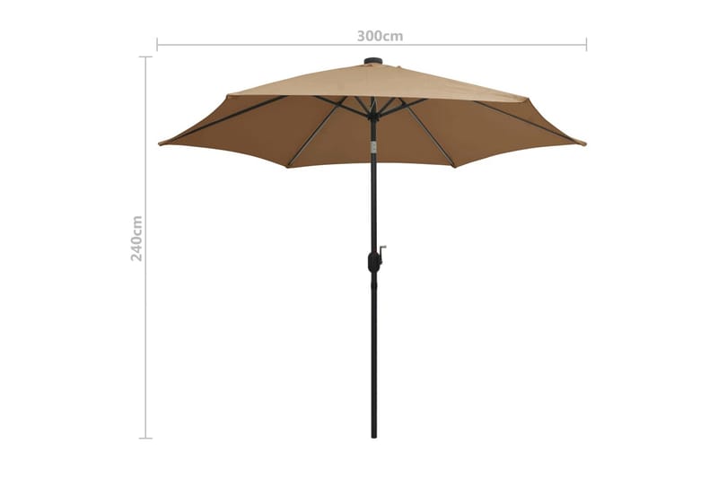 Parasol med Led-Lys Og Aluminiumsstang 300 cm Gråbrun - Brun - Havemøbler - Solafskærmning - Parasoller