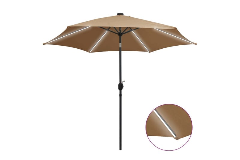 Parasol med Led-Lys Og Aluminiumsstang 300 cm Gråbrun - Brun - Havemøbler - Solafskærmning - Parasoller