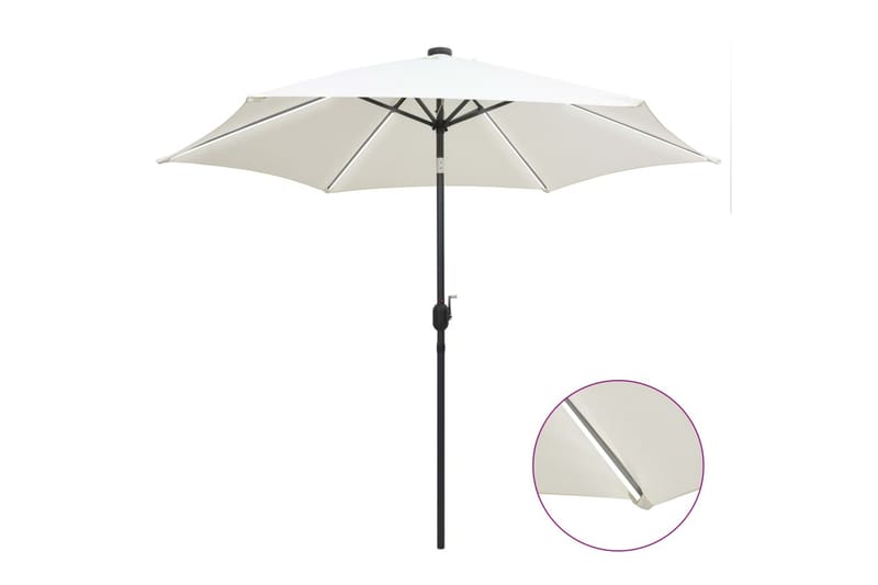 Parasol Med Led-Lys Og Aluminiumsstang 300 cm Sandfarvet - Hvid - Havemøbler - Solafskærmning - Parasoller
