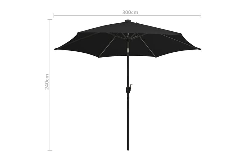 Parasol med Led-Lys Og Aluminiumsstang 300 cm Sort - Sort - Havemøbler - Solafskærmning - Parasoller