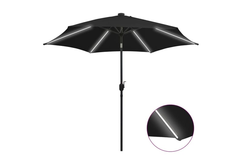 Parasol med Led-Lys Og Aluminiumsstang 300 cm Sort - Sort - Havemøbler - Solafskærmning - Parasoller