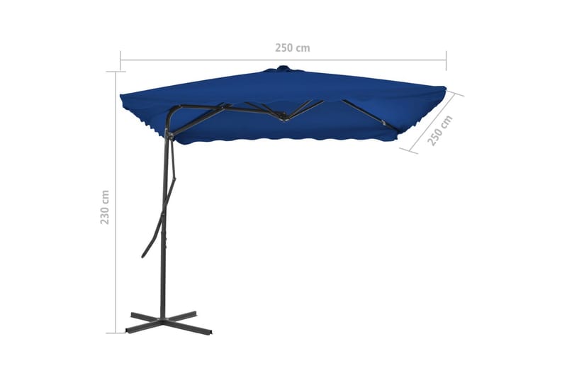 Parasol med stålstang 250x250x230 cm blå - Blå - Parasoller