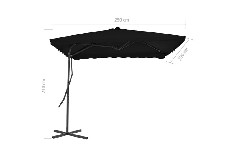 Parasol med stålstang 250x250x230 cm sort - Sort - Parasoller