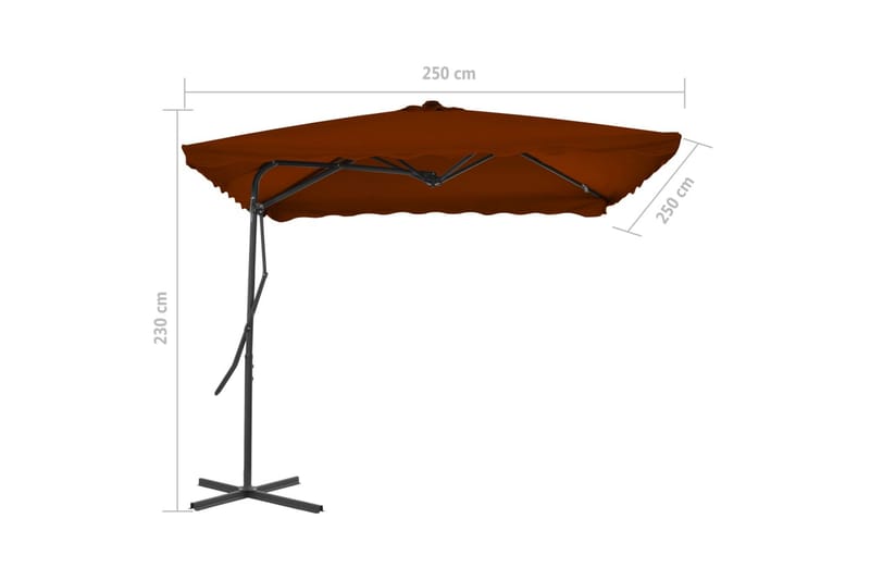 Parasol med stålstang 250x250x230 cm terrakottafarvet - Parasoller