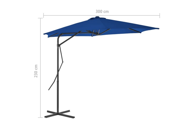 Parasol med stålstang 300x230 cm blå - Blå - Havemøbler - Solafskærmning - Parasoller