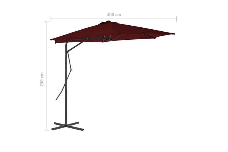 Parasol med stålstang 300x230 cm bordeauxfarvet - Rød - Havemøbler - Solafskærmning - Parasoller