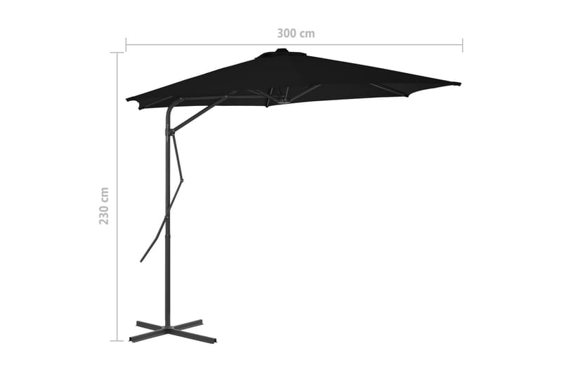 Parasol med stålstang 300x230 cm sort - Sort - Havemøbler - Solafskærmning - Parasoller