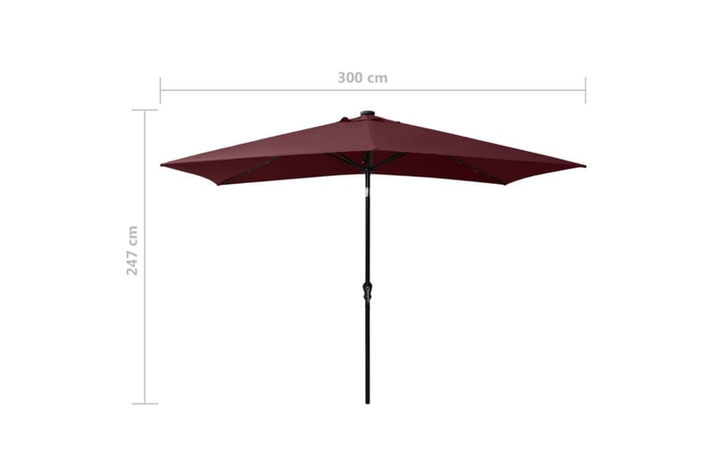 parasol med stålstang og LED-lys 2x3 m bordeaux - Parasoller