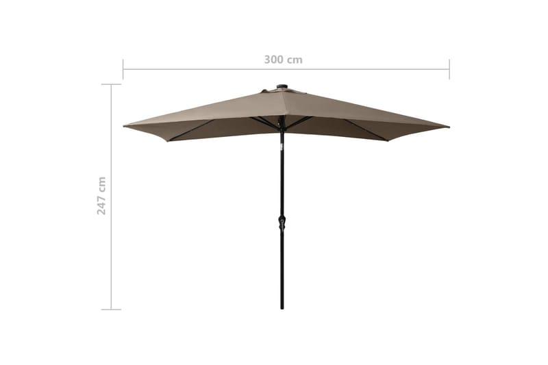 parasol med stålstang og LED-lys 2x3 m gråbrun - Parasoller