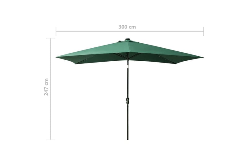 parasol med stålstang og LED-lys 2x3 m grøn - Parasoller