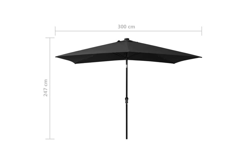parasol med stålstang og LED-lys 2x3 m sort - Parasoller