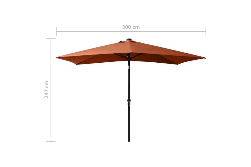 parasol med stålstang og LED-lys 2x3 m terrakotta - Parasoller