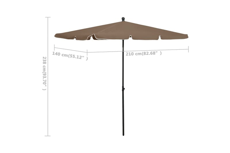 parasol med stang 210x140 cm gråbrun - Gråbrun - Havemøbler - Solafskærmning - Parasoller