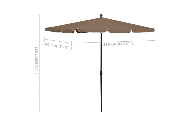parasol med stang 210x140 cm gråbrun - Gråbrun - Parasoller
