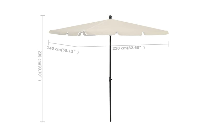 parasol med stang 210x140 cm sandfarvet - Creme - Havemøbler - Solafskærmning - Parasoller