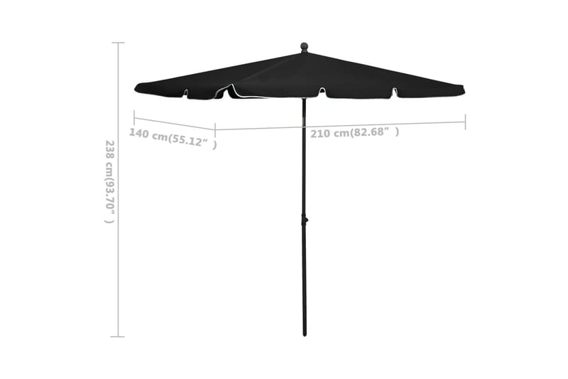 parasol med stang 210x140 cm sort - Sort - Parasoller