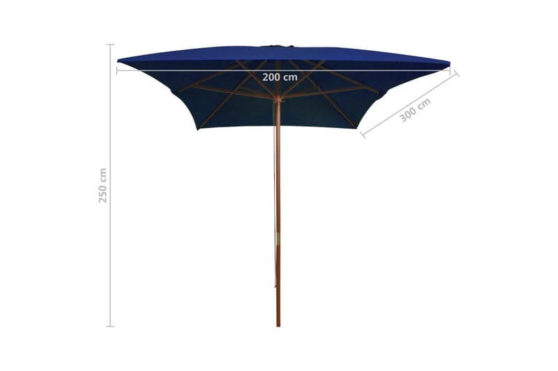 parasol med træstang 200x300 cm blå - Blå - Havemøbler - Solafskærmning - Parasoller