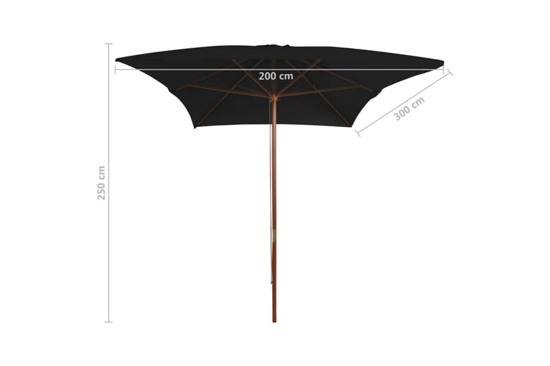 parasol med træstang 200x300 cm sort - Sort - Parasoller