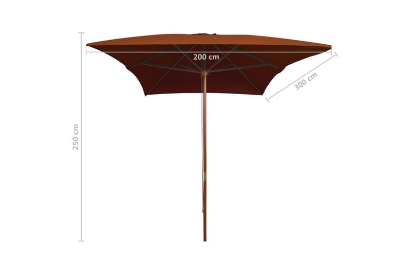 parasol med træstang 200x300 cm terrakotta - Brun - Havemøbler - Solafskærmning - Parasoller
