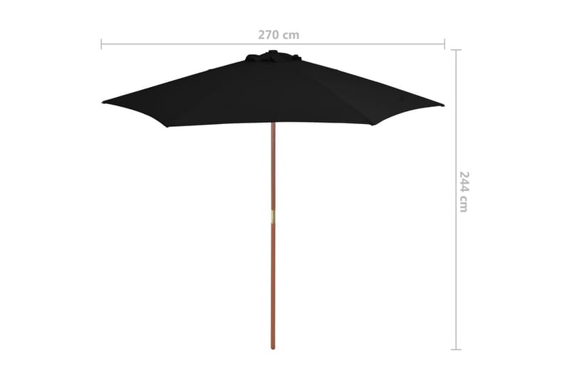 parasol med træstang 270 cm sort - Sort - Parasoller