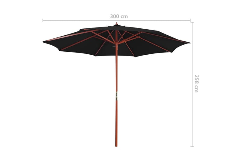 Parasol Med Træstang 300x258 cm Sort - Sort - Havemøbler - Solafskærmning - Parasoller