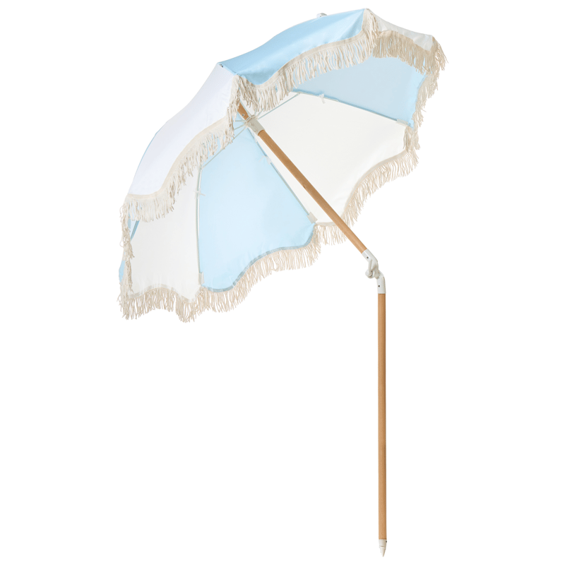 Parasol udendørs 155 cm Mondello - hvid/blå - Havemøbler - Solafskærmning - Parasoller - Strandparasol