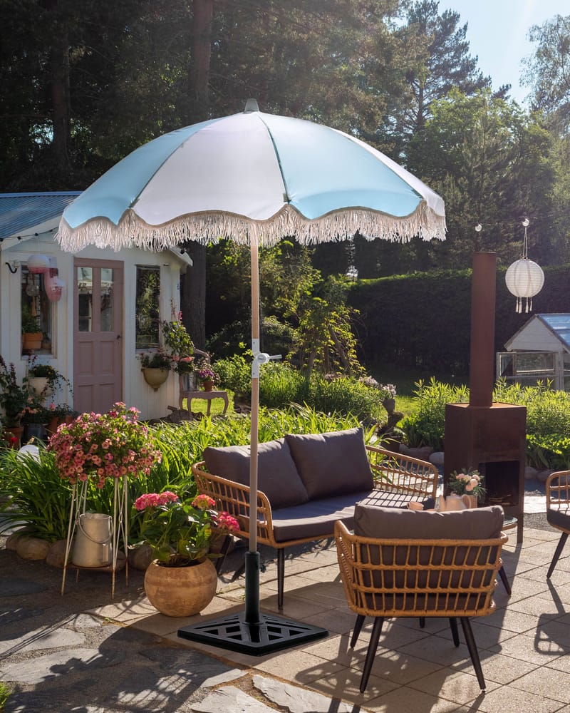 Parasol udendørs 155 cm Mondello - hvid/blå - Havemøbler - Solafskærmning - Parasoller - Strandparasol