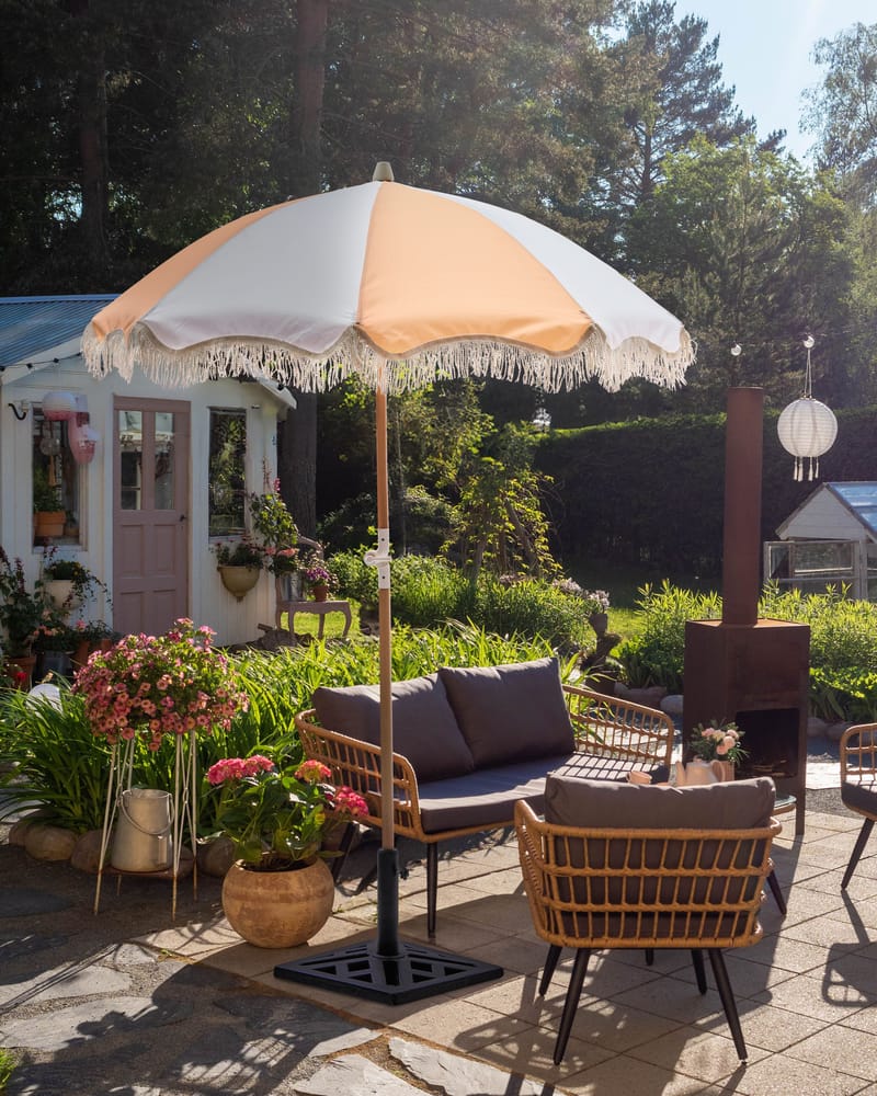 Parasol udendørs 155 cm Mondello - hvid/orange - Havemøbler - Solafskærmning - Parasoller - Strandparasol