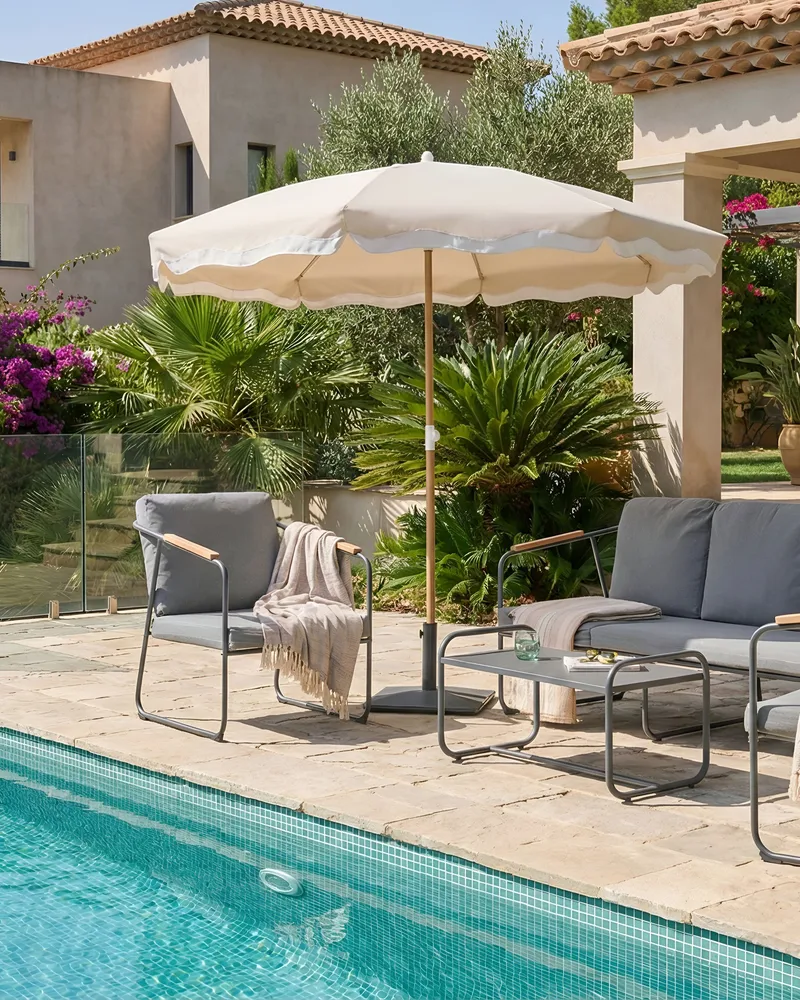 Parasol udendørs 232 cm Sestriere - beige/hvid/brun - Havemøbler - Solafskærmning - Parasoller - Balkonparasol