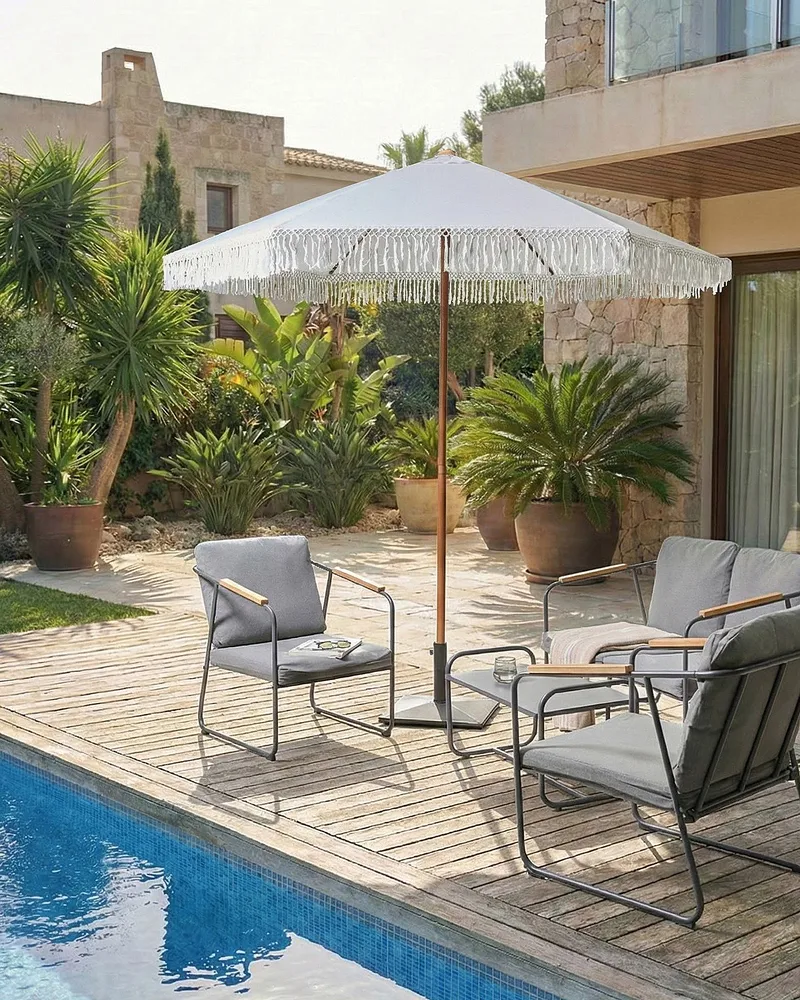 Parasol udendørs 258 cm Murasa - hvid/brun - Havemøbler - Solafskærmning - Parasoller - Balkonparasol