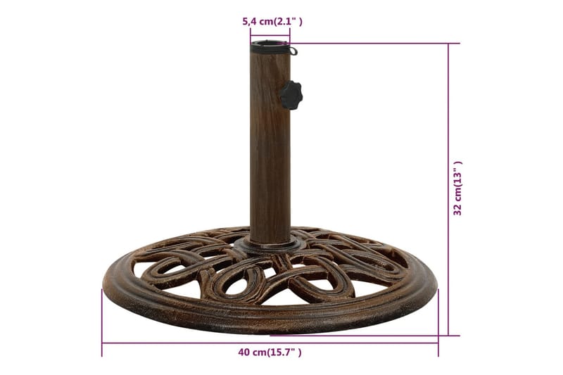 parasolfod 40x40x32 cm støbejern bronzefarvet - Brun - Parasolfod