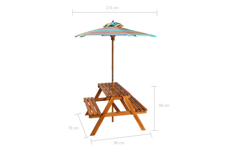 Picnicbord Med Parasol Til Børn 79 X 90 X 60 Cm Akacietræ - Brun - Havemøbler - Solafskærmning - Parasoller
