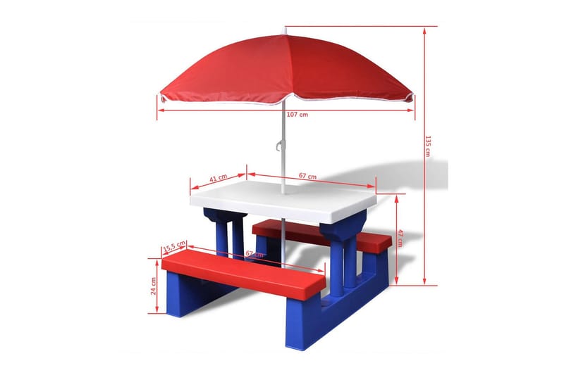 Picnicbord Med Parasol Til Børn - Flerfarvet - Parasoller